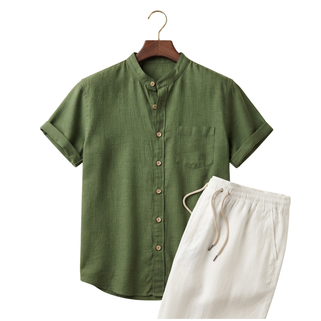 Green Shirt And White Trousers / 4XL