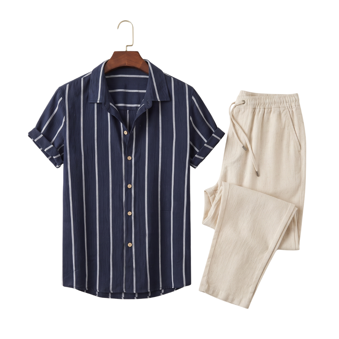 Blue striped shirt And White Trousers / 4XL