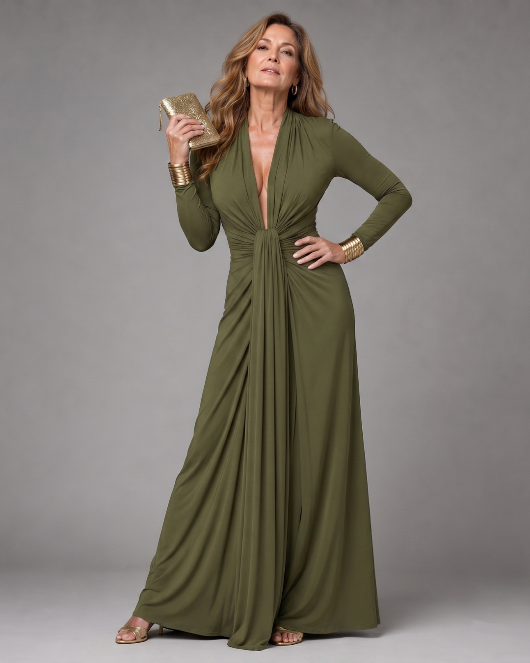 Vimmer Draped Deep V Neck Long Sleeve Maxi Dress Vazari Boutique — free download