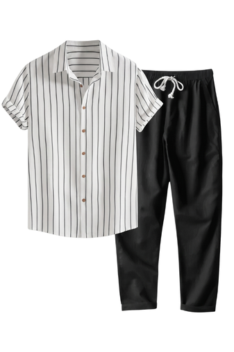 White striped shirt And White Trousers / 4XL