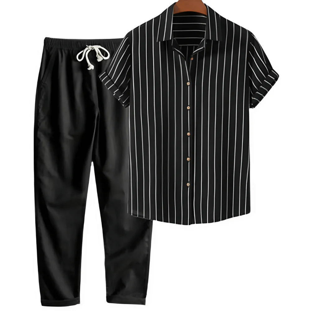 Black striped shirt And Black Trousers / 4XL